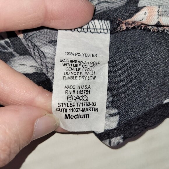 Peach Love Top Womens M Black Floral Collared Bell Sleeve V-Neck‎ Blouse Boho - Picture 7 of 11